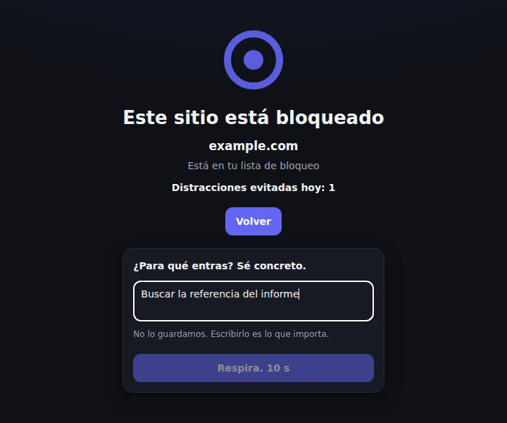 Página de bloqueo preguntando para qué necesitas el sitio